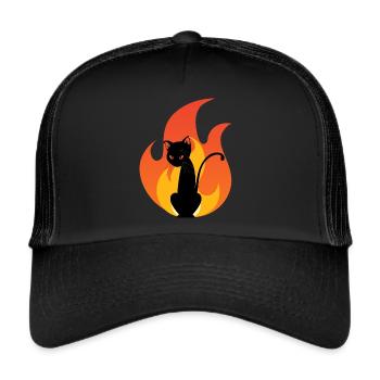 Chat Feu feu Diable Enfer Satan black cat - Casquette trucker  - noir/noir - Devant