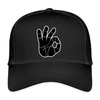 OK Handzeichen | OK Hand Sign - Trucker Cap - Schwarz/Schwarz - Vorne