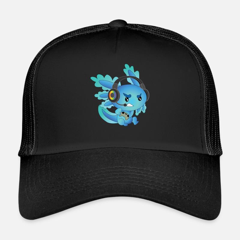 Gaming Axolotl Fan Zocker Geschenk - Trucker Cap - Schwarz/Schwarz