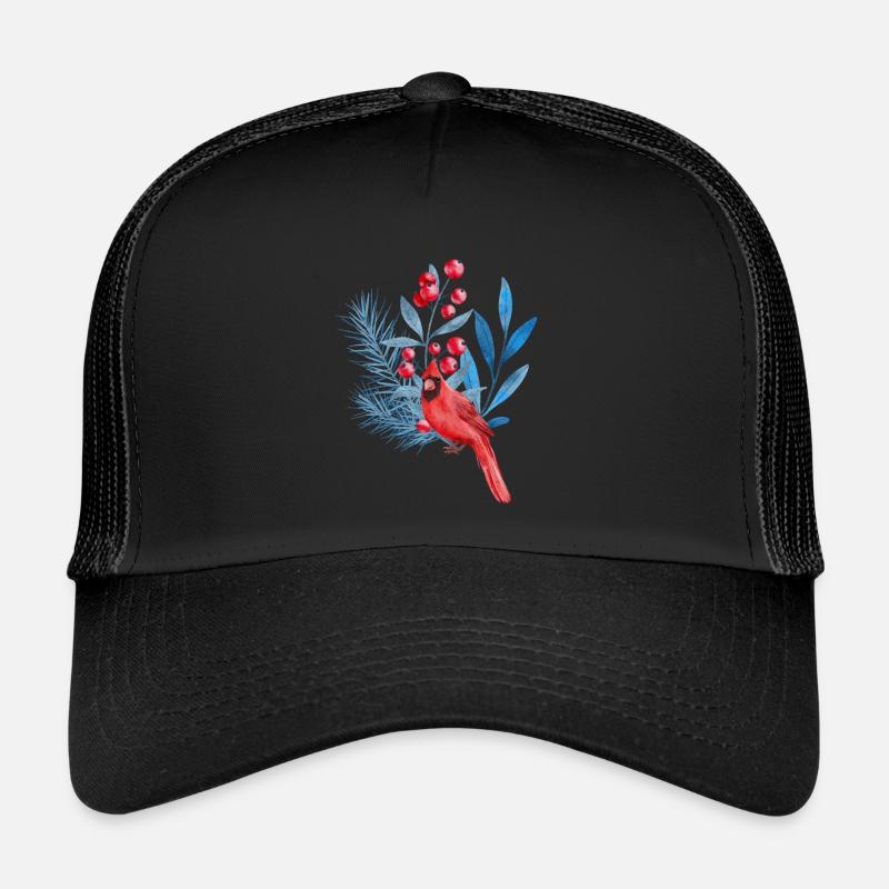 Red Cardinal in Blue Leaves Trucker Cap