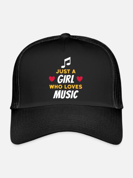 Juste une fille qui aime la musique (note, cœurs) - Casquette trucker  - noir/noir - Devant