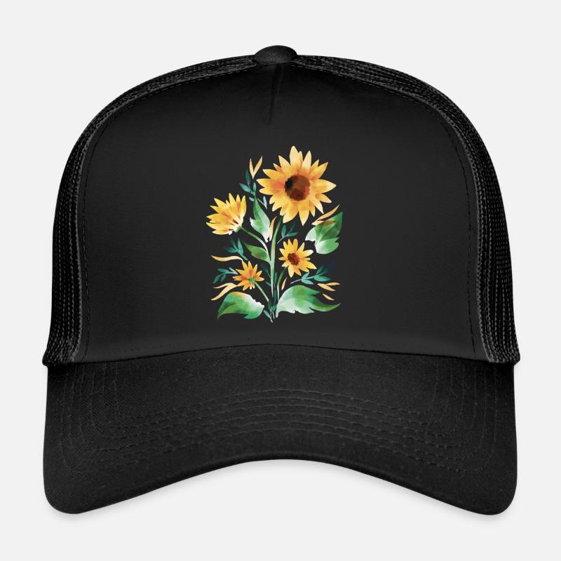 Sonnenblumen handgemalt - Trucker Cap - Schwarz/Schwarz