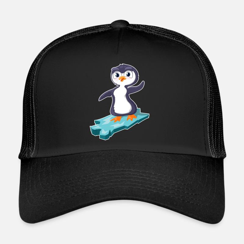 Penguin surfs on an ice floe Trucker Cap