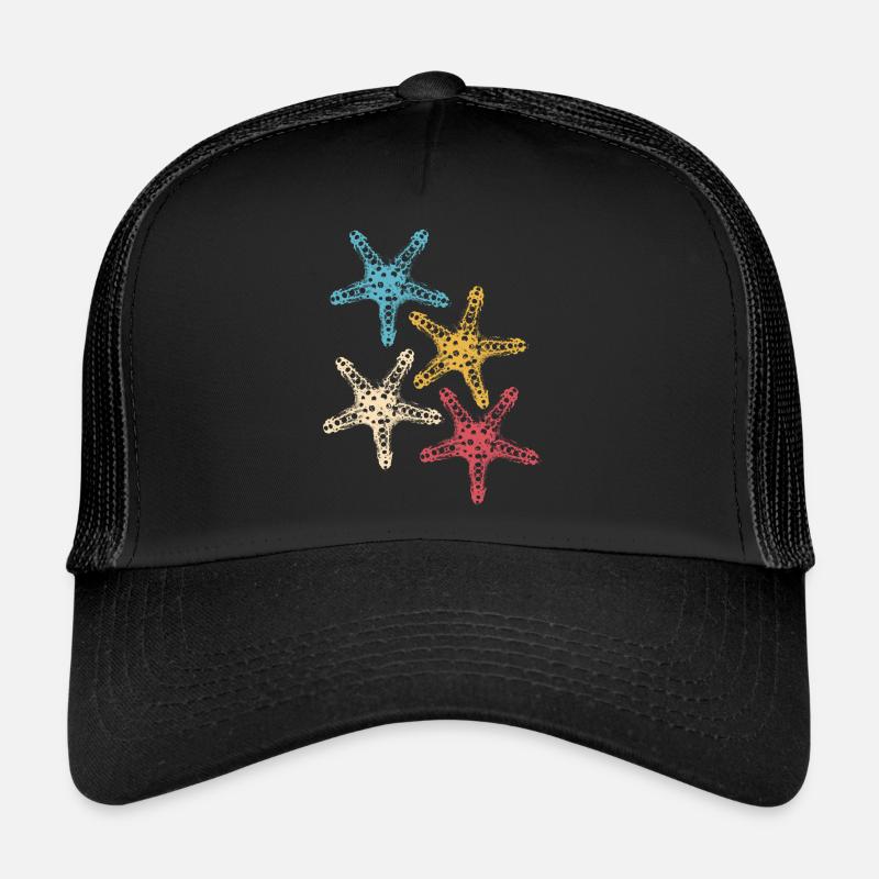 Retro Farben Seestern Tier bunt Meer Silhouette - Trucker Cap - Schwarz/Schwarz