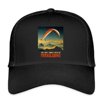 Paragliding Retro Poster - Trucker Cap - Schwarz/Schwarz - Vorne