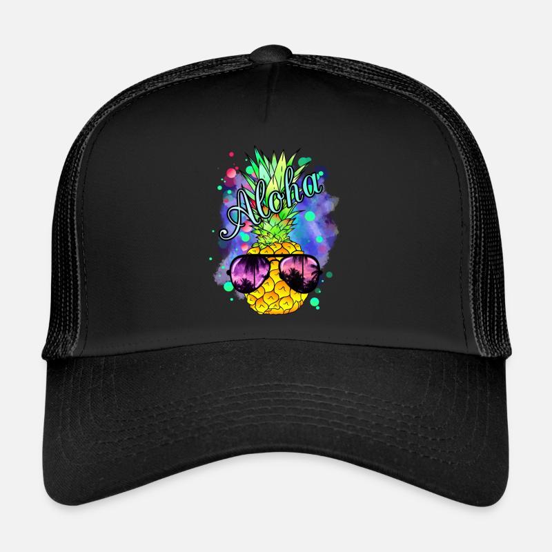 Colorful pineapple with cool sunglasses Trucker Cap