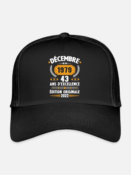 Cadeau D'anniversaire Rétro 43 Ans Décembre 1979 - Casquette trucker  - noir/noir - Devant
