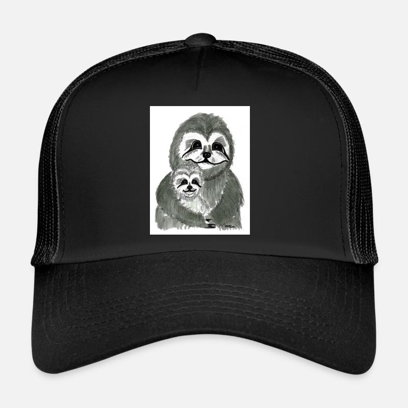 Faultiermama mit Faultierkind - Trucker Cap - Schwarz/Schwarz