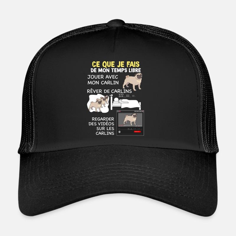 Temps Libre avec chien carlin Petit CHien De Race Casquette trucker 
