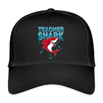 Lehrer Hai - Schule Schüler Unterricht Einschulung - Trucker Cap - Schwarz/Schwarz - Vorne