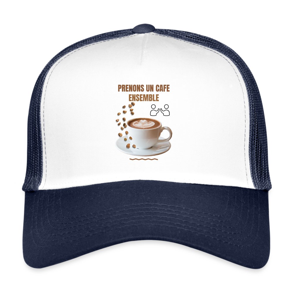 Prenons un café ensemble – Trucker Cap blanc/marine