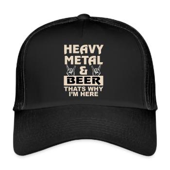 Heavy Metal & Bier, darum bin ich hier - Trucker Cap - Schwarz/Schwarz - Vorne