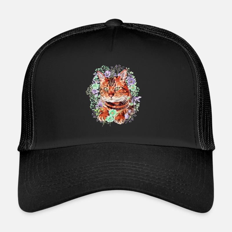 Bengalkatze (Bengal) Katze mit Blumen - Aquarell Trucker Cap