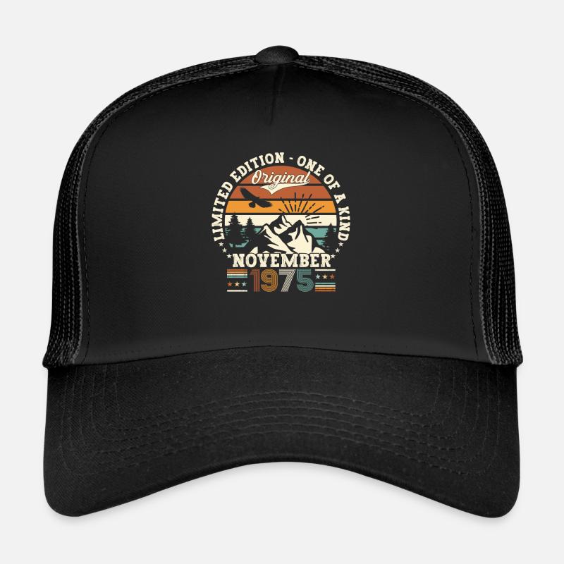 Original November 1975 47. Geburtstag Geschenk - Trucker Cap - Schwarz/Schwarz
