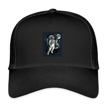 Spacecat Katze - Trucker Cap - Schwarz/Schwarz - Vorne