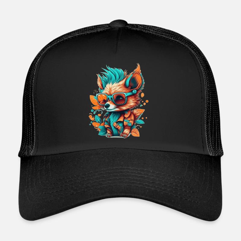 A fox with glasses enjoying his holiday - Trucker Cap - black/black