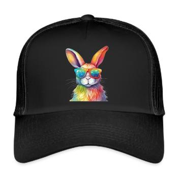 Lapin coloré cool avec des lunettes de soleil lapin - Casquette trucker  - noir/noir - Devant