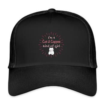 Ich bin ein Katzen- und Kaffeemädchen - Trucker Cap - Schwarz/Schwarz - Vorne