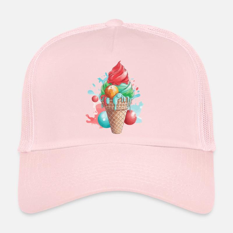 Cornet de glace pistache fraise Casquette trucker 