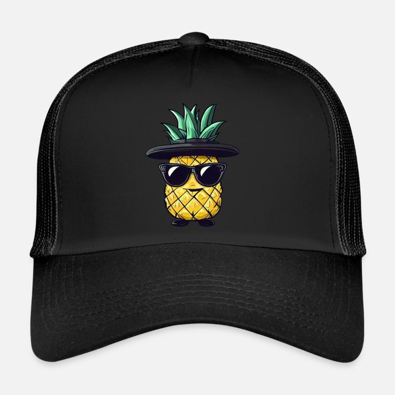 Coole Gangster-Ananas mit Sonnenbrille - Trucker Cap - Schwarz/Schwarz