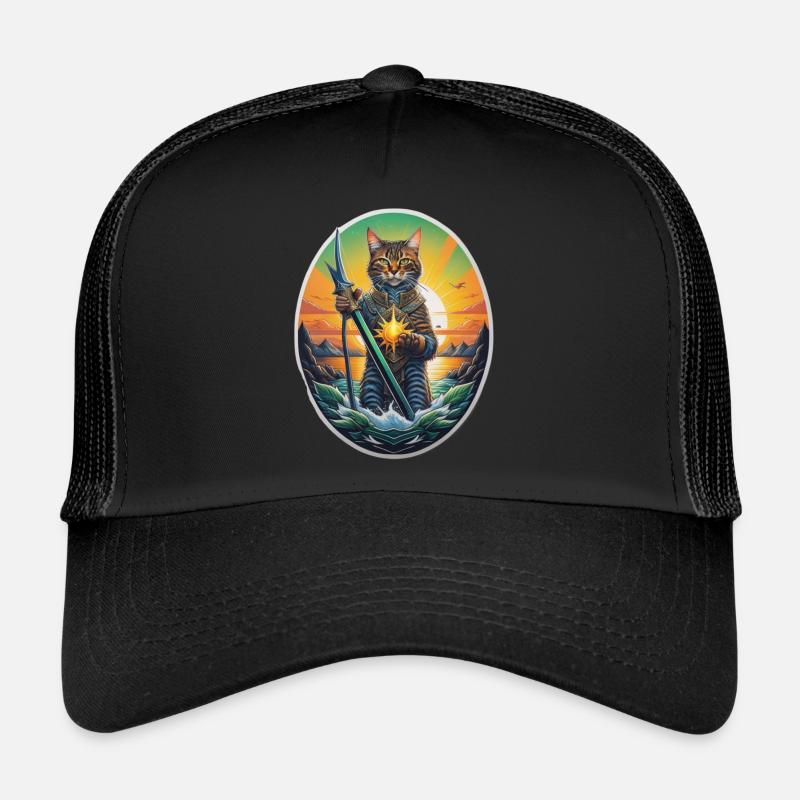 Le chat gardien de la plage d’été - Casquette trucker  - noir/noir