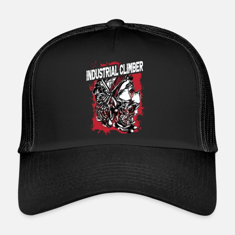 Industriekletterer Knochen roter Hintergrund Kopf - Trucker Cap - Schwarz/Schwarz