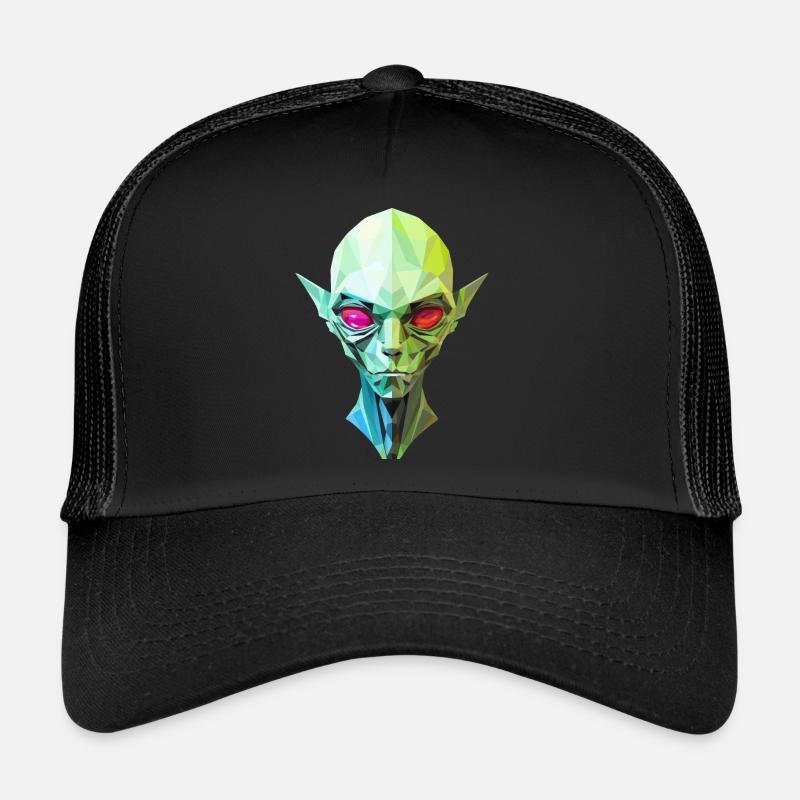 alien alien head potrait green red eyes Trucker Cap