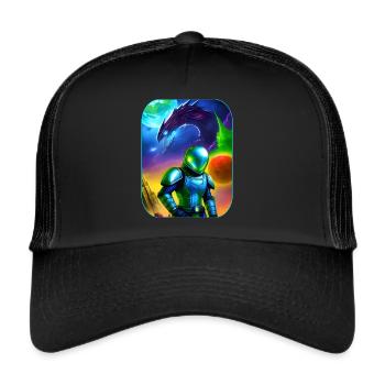 Astronaut with alien dragon in space - Trucker Cap - black/black - Front