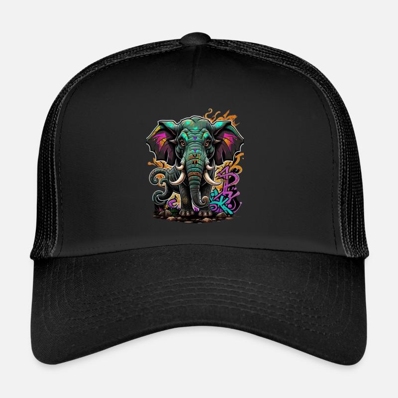 Graffiti Elephant - Trucker Cap - black/black
