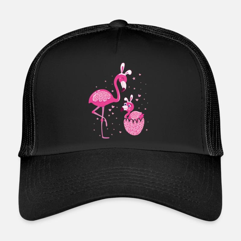 Flamant rose de Pâques Maman et enfant adorent l’imprimé léopard Casquette trucker 