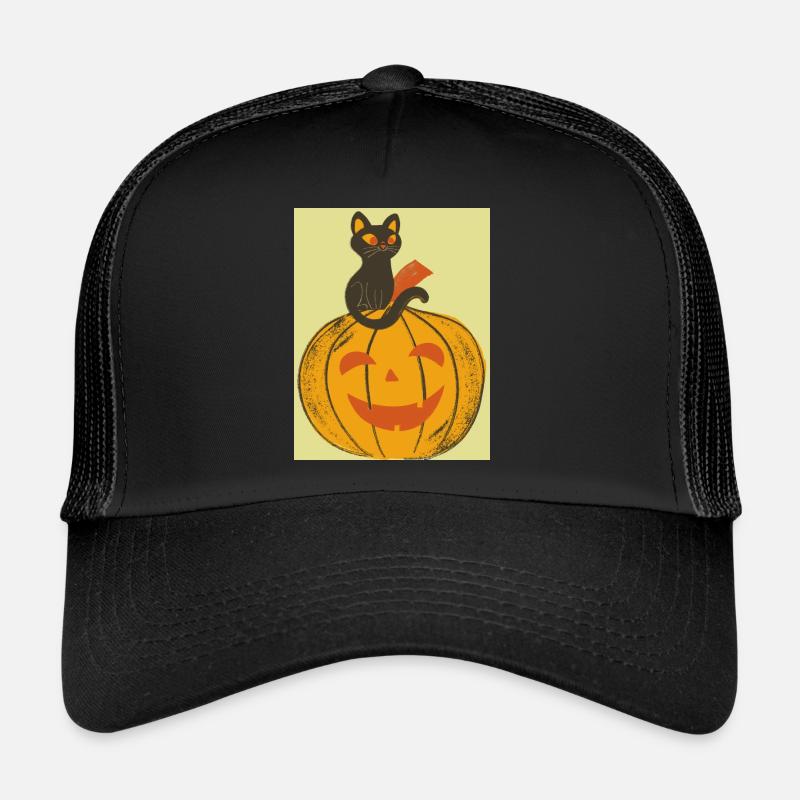 Halloween-Katze und Kürbis. Trucker Cap