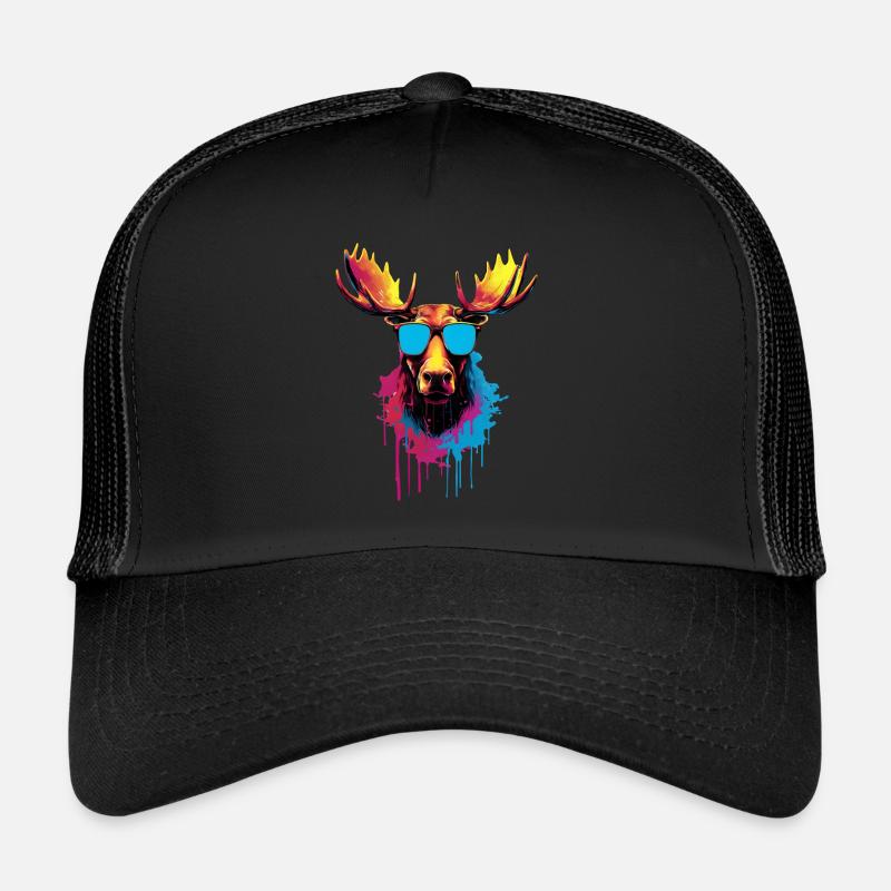 Bunter Elch mit Sonnenbrille - Trucker Cap - Schwarz/Schwarz