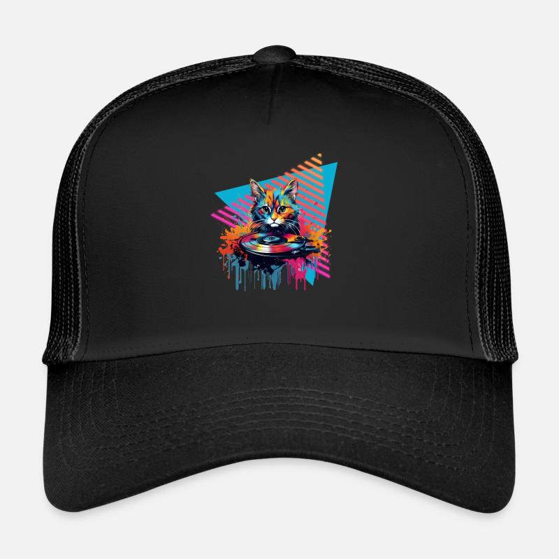 Cat Vinyl Disque Style 80s - Casquette trucker  - noir/noir