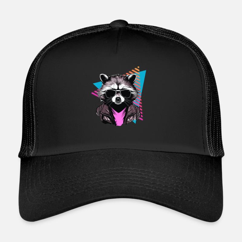 Waschbär mit Sonnenbrille 80er Jahre Stil Trucker Cap