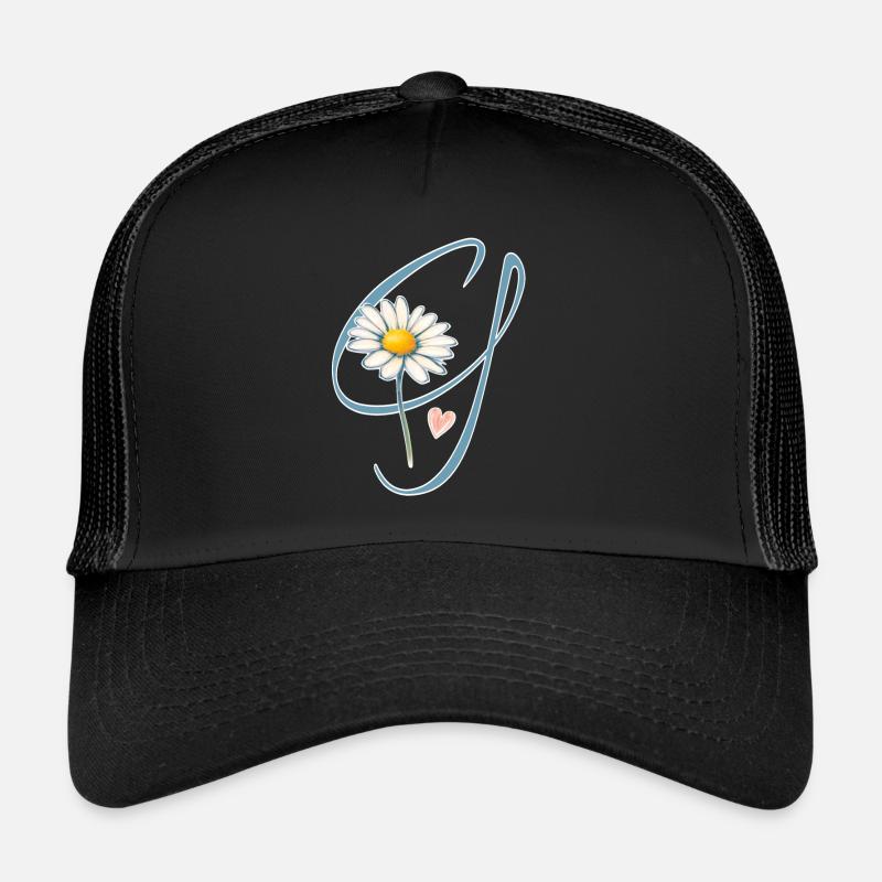 Buchstabe G Gänseblümchen Herz - Trucker Cap - Schwarz/Schwarz