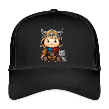 Baby Viking with cuddly toy - Trucker Cap - black/black - Front