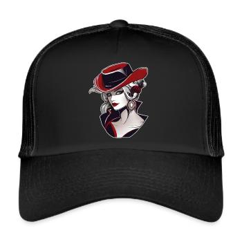 Cool woman with cowboy hat - Trucker Cap - black/black - Front