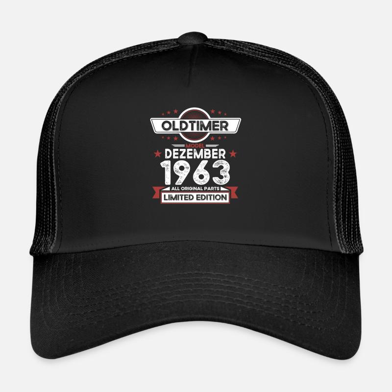 60. Geburtstag Oldtimer Dezember Jahrgang 1963 - Trucker Cap - Schwarz/Schwarz