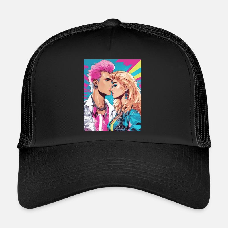 80er-Jahre-Stil - Trucker Cap - Schwarz/Schwarz