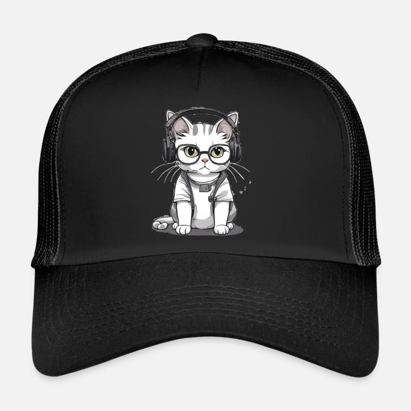 Cat with Glasses - Trucker Cap - black/black