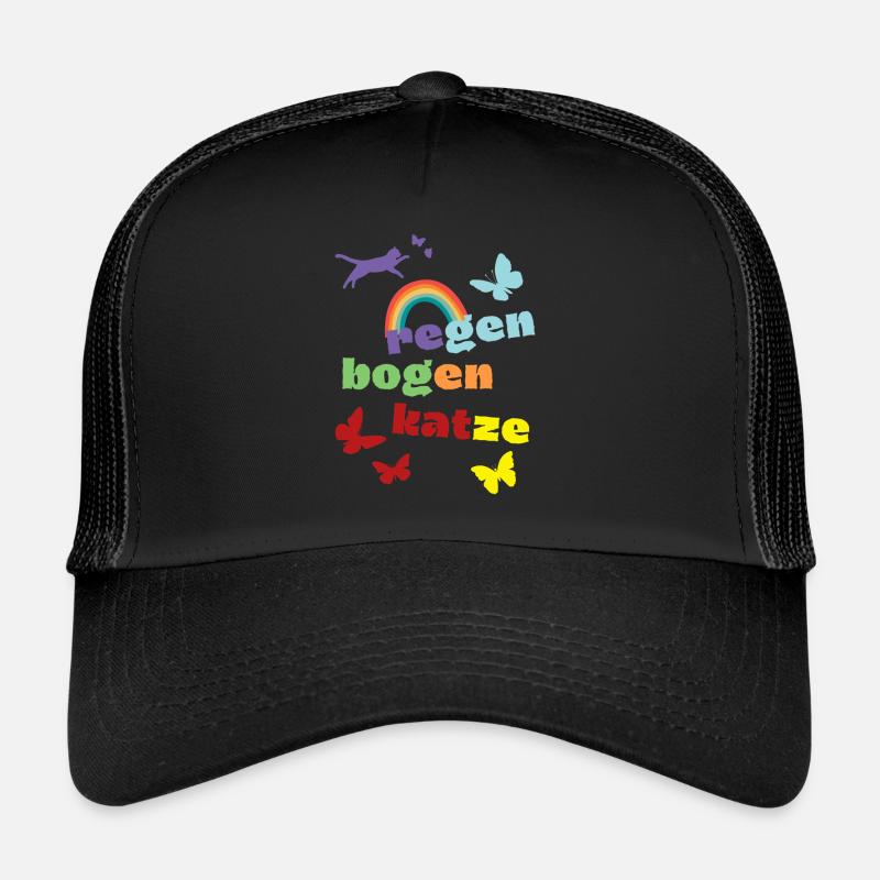 Regenbogenkatze - Trauershirt - Verlust - Trucker Cap - Schwarz/Schwarz