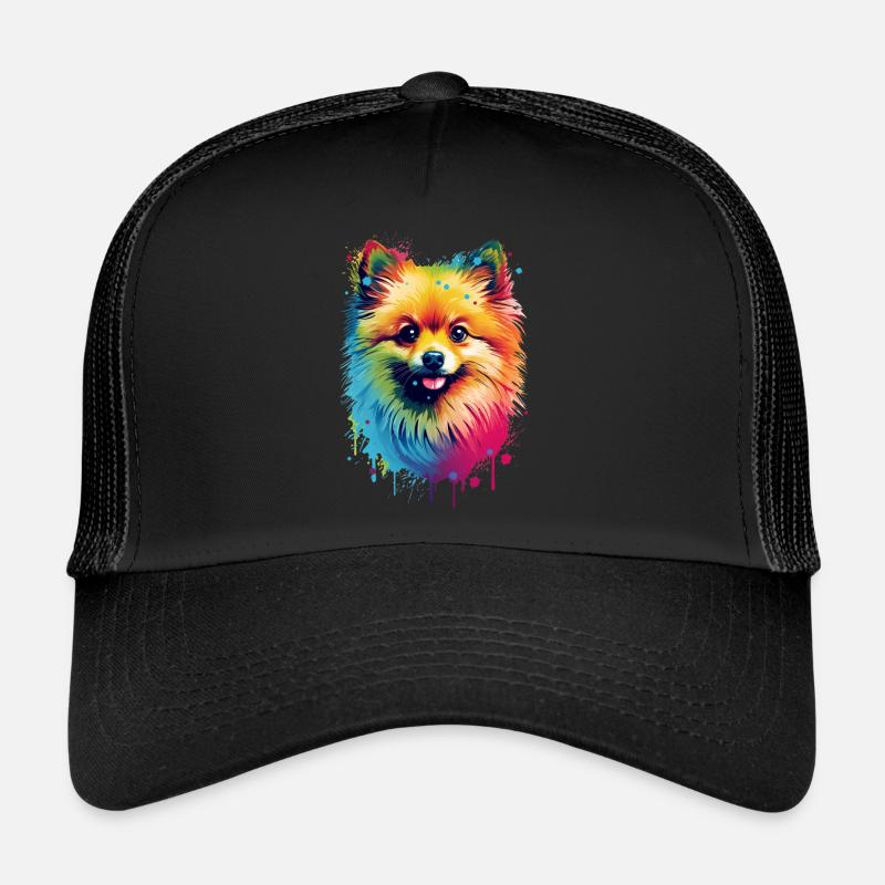 Bunter Zwergspitz Farbspritzer Farbkleckse - Trucker Cap - Schwarz/Schwarz