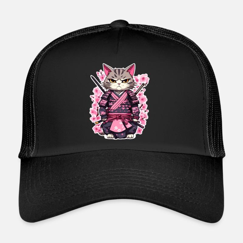 Chat samouraï & fleurs de cerisier #7 Casquette trucker 