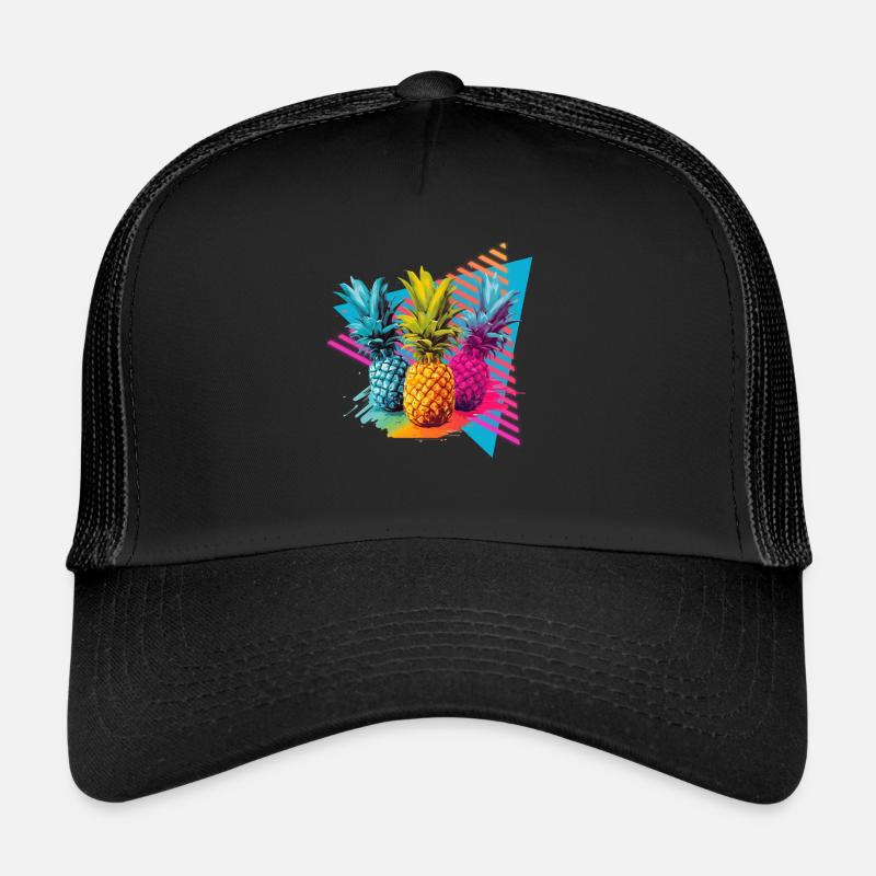 Bunte Ananas Farbklecks Farbspritzer - Trucker Cap - Schwarz/Schwarz