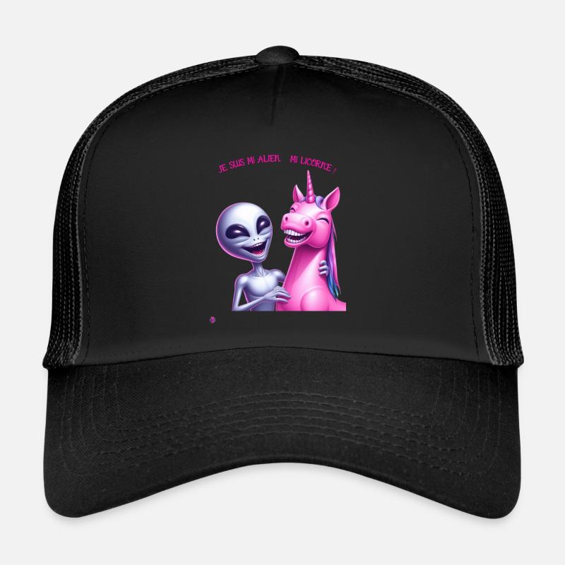 Alien et licorne - Casquette trucker  - noir/noir
