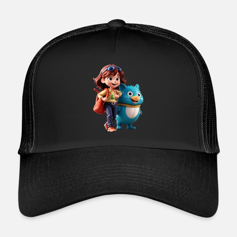 Mädchen mit freundlichem Begleiter - Trucker Cap - Schwarz/Schwarz