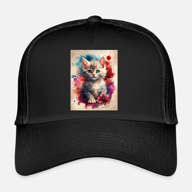 Chaton mignon à l’aquarelle Splash Art Casquette trucker 