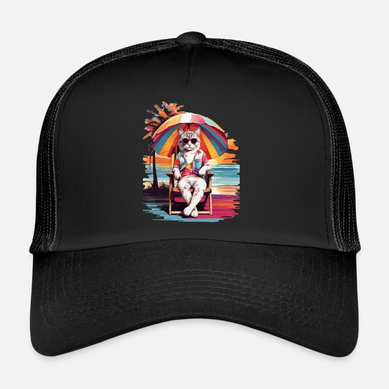 CAT'S BEACH TIME, CAT HOLIDAY AND SUMMER VIBES Trucker Cap