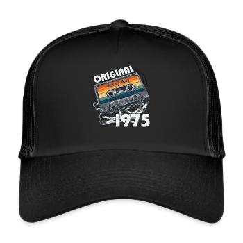 Kassette Mai 1975 Jahrgang 1975 Geburtstag 1975 - Trucker Cap - Schwarz/Schwarz - Vorne