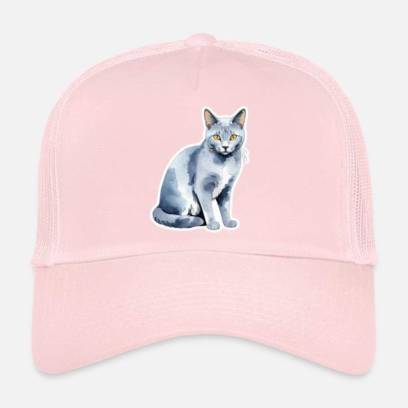Chat bleu russe Aquarelle Casquette trucker 
